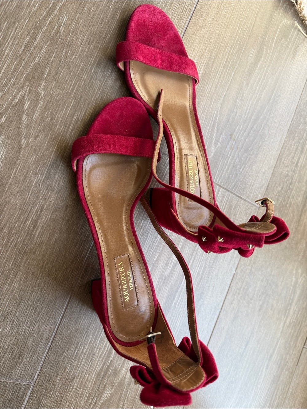 Aquazzura Red Suede Ankle-Strap Heels - Picture 4 of 5